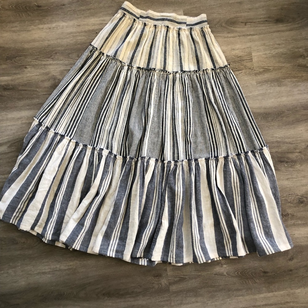 J Crew XS heavy cotton blue multi stripe skirt, elastic back waist. Fits large.